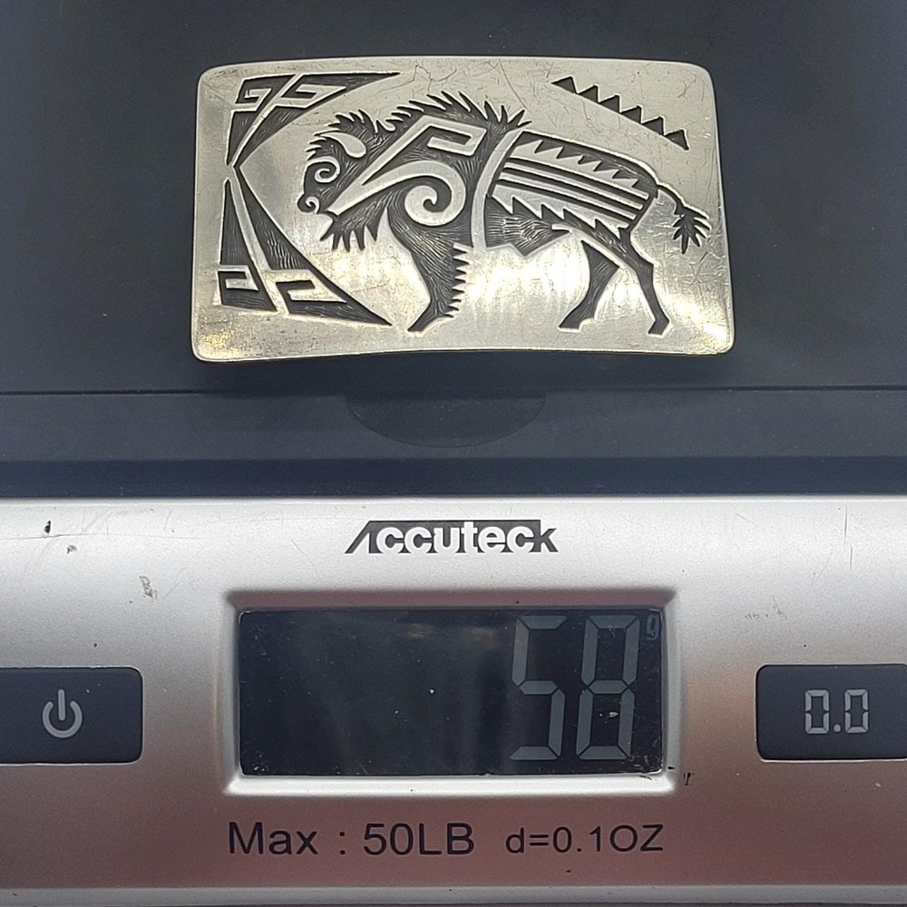 Navajo Artist Montano Gibbson "GIBB" Sterling Silver Etched Buffalo Belt Buckle - Picture 16 of 16